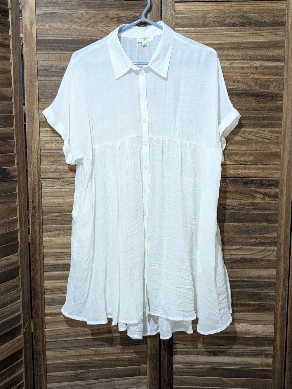 ✨ Umgee White Button Down Gauze Babydoll Tunic Shirt Dress